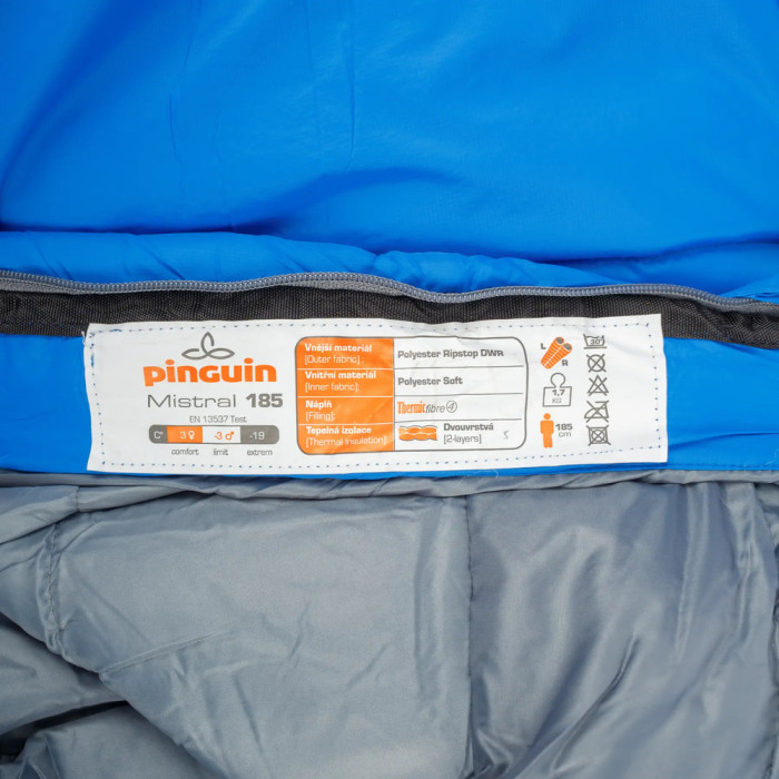 Спальний мішок Pinguin Mistral PFM (3/-3°C), 195 см - Left Zip, Blue 