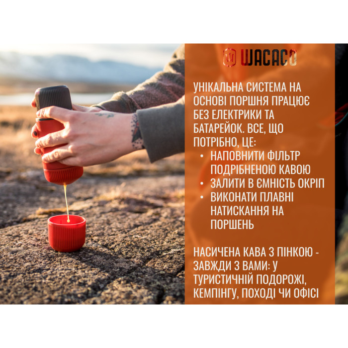 Портативна еспресо-кавоварка Wacaco Nanopresso блакитна з чохлом, механічна, для меленої кави 