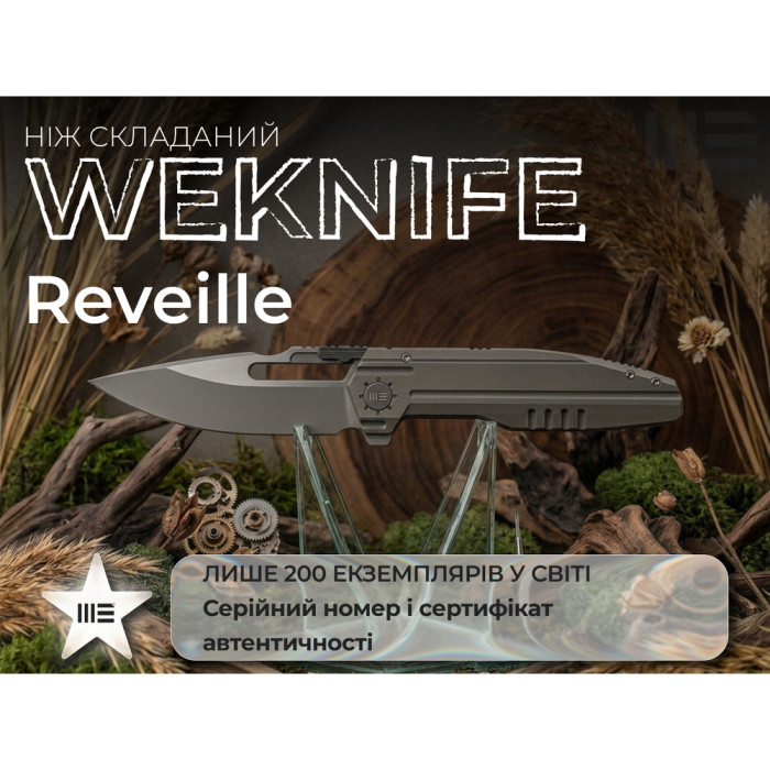 Ніж складаний туристичний Weknife Reveille (9.7 см) Bohler M390 / Titanium оливково-сірий