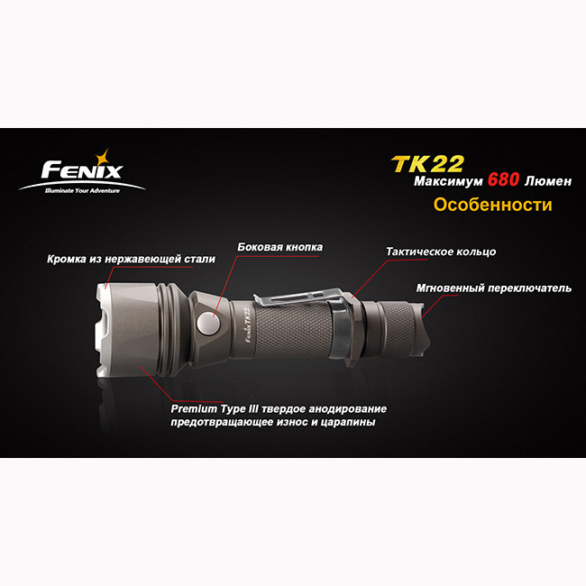 Ручний ліхтар Fenix TK22 Cree XM-L2 (U2), сірий 
