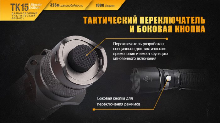 Тактичний ліхтар Fenix TK15UE, XP-L HI V3 LED, 450 люмен (чорний) 