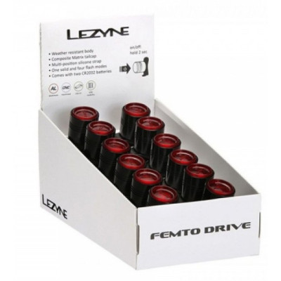 Набір задніх велофар Lezyne FEMTO DRIVE BOX SET REAR 12 штук Чорний 7 люменів Y13