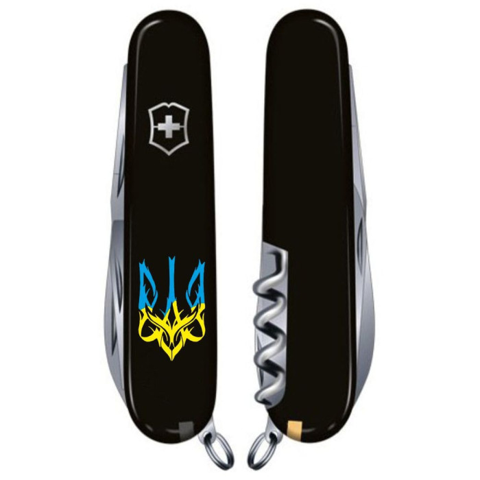 Ніж Huntsman Ukraine 91мм/15функ/чорн /Тризуб готичний син-жовт. 