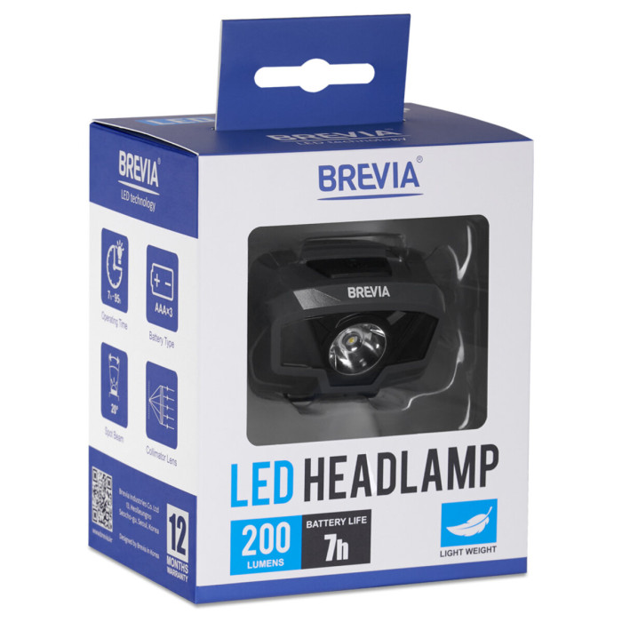Ліхтар налобний Brevia 200Lm, 3 режими+flash, 3xAAA, IP64 