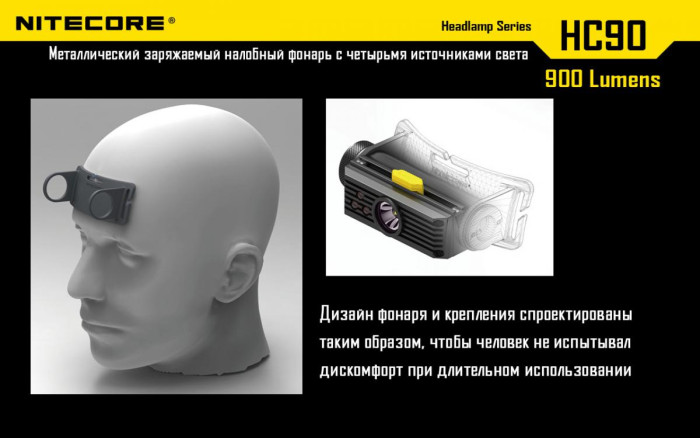 Ліхтар налобний Nitecore HC90 Cree XM-L2, 900 