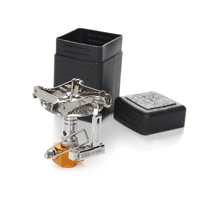 Пальник портативний газовий для кемпінгу СИЛА Міні з п'єзопідпалювачем 70х58х81 мм 