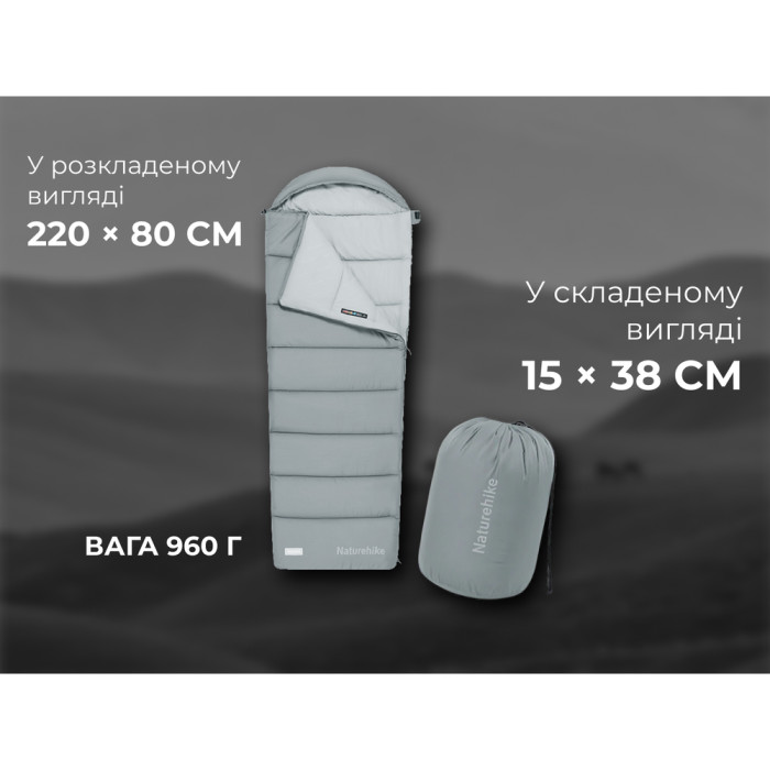 Спальний мішок з капюшоном Naturehike MS100 CNK2350WS023 лівий, сірий