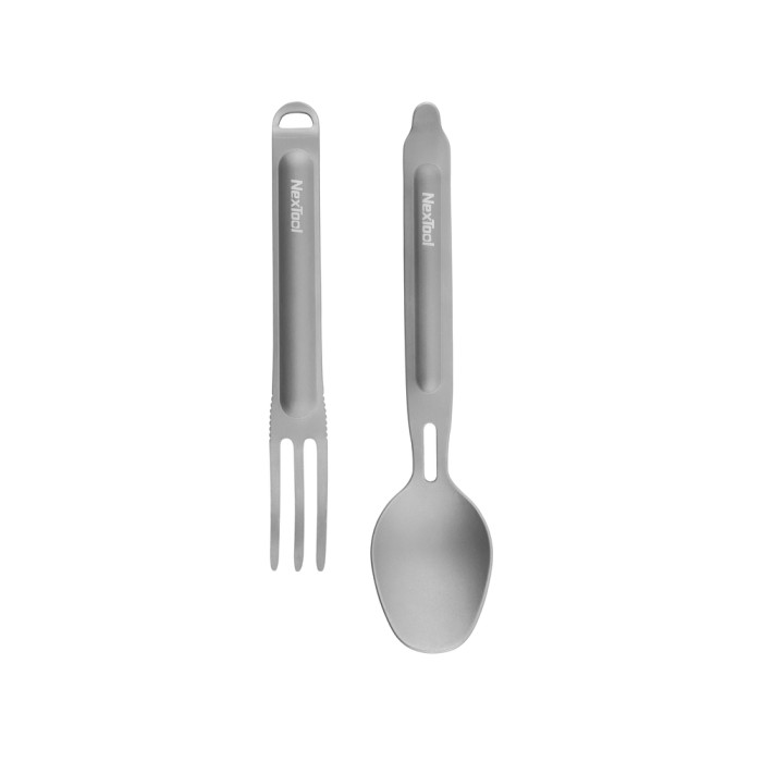 Туристичний набір ложка-виделка NexTool Titanium Tableware Set, титан 