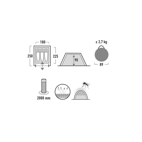 Намет High Peak Boston 3 (алюміній /Темно-сірий) 
