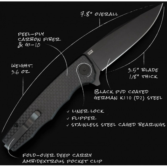 Ніж Ocaso Strategy, Carbon Fiber + G-10, Black 