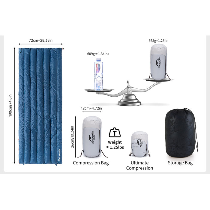 Спальний мішок з натуральним пухом Naturehike CWM295 CNK2300SD013, блакитний 