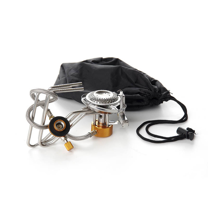 Пальник портативний газовий для кемпінгу СИЛА Павук зі шлангом та п'єзопідпалювачем 70х70х150 мм 