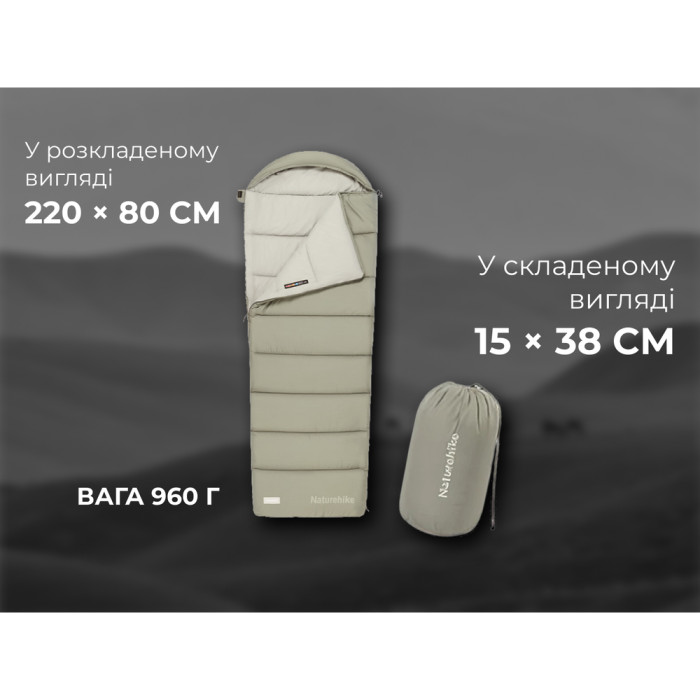 Спальний мішок з капюшоном Naturehike MS100 CNK2350WS023 правий, зелений