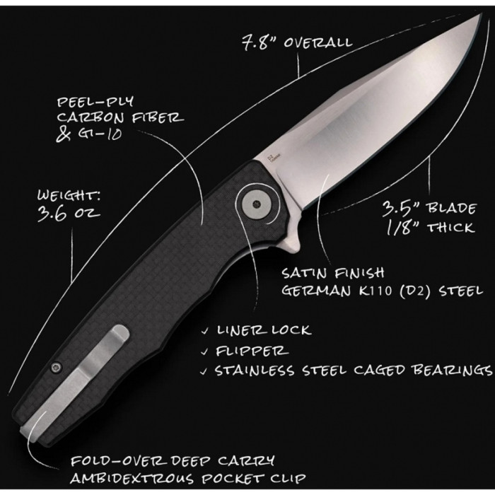 Ніж Ocaso Strategy, Carbon Fiber + G-10, Satin 