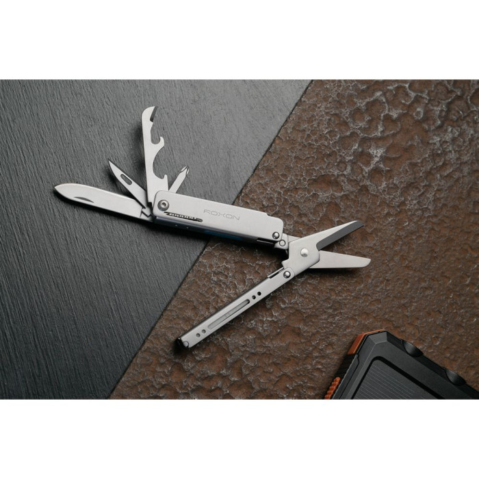 Міні мультитул-ножиці Roxon M3 зі змінними бітами, сірий 