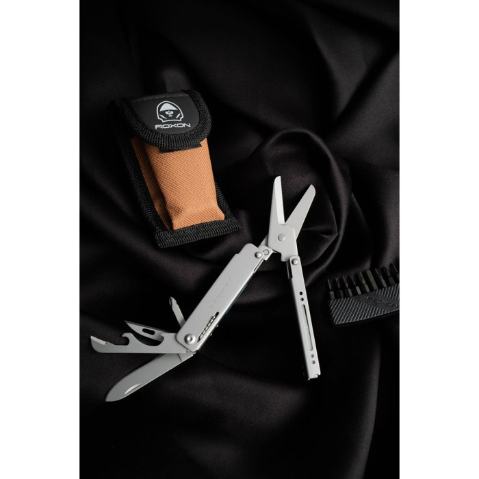 Міні мультитул-ножиці Roxon M3 зі змінними бітами, сірий 