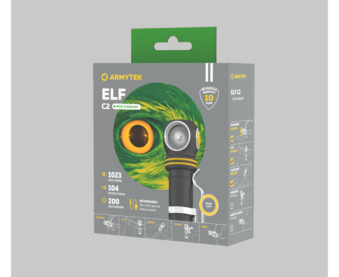 Ліхтар Armytek Elf C2 Micro USB+18650 LH351D Warm (тепле світло) 