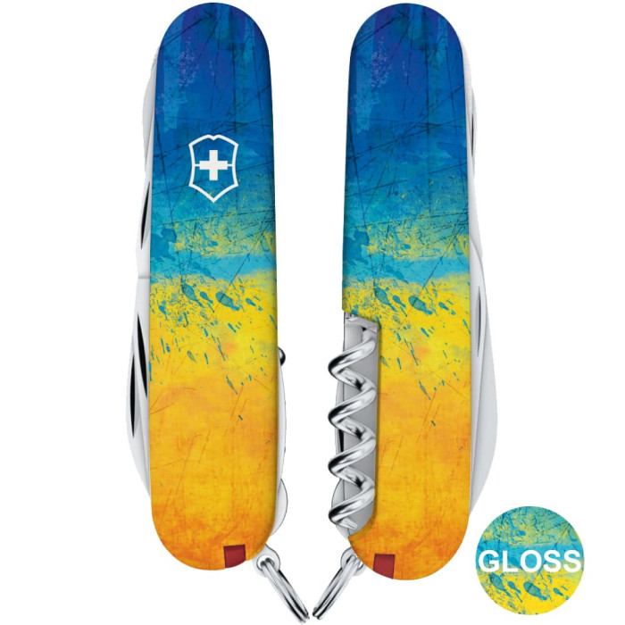Складаний ніж Victorinox HUNTSMAN UKRAINE Жовто-синій малюнок 