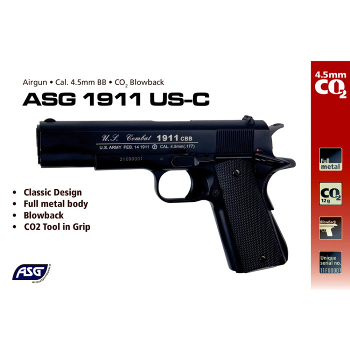 Пістолет пневматичний ASG US-C. Blowback. СО2 кал. 4,5 мм BB 