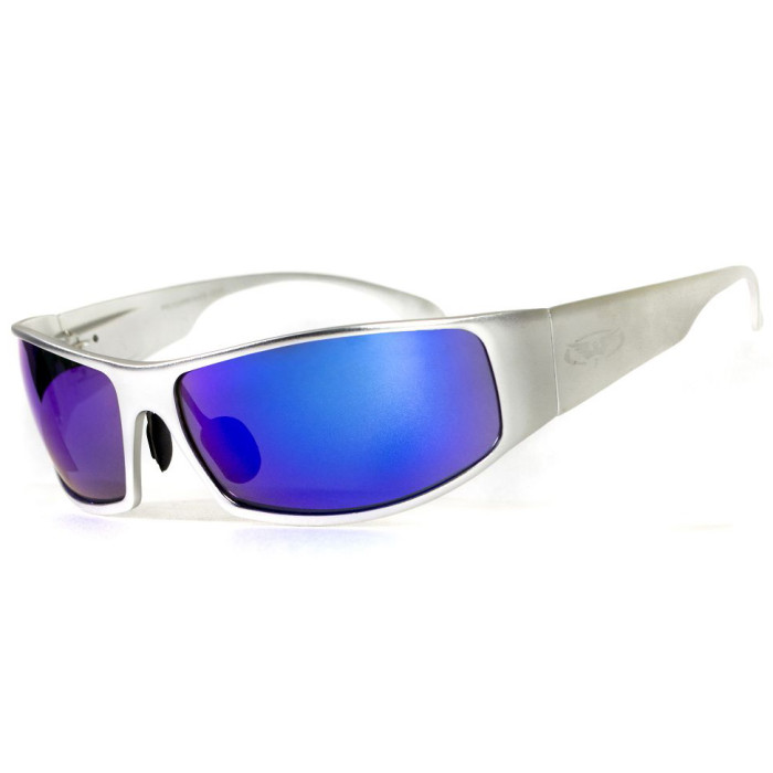 Окуляри Global Vision Bad-ASS1 Silver (G-Tech blue) дзеркальні сині в металевій оправі 