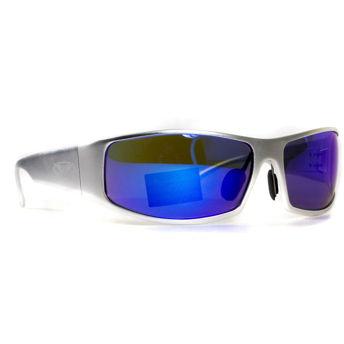 Окуляри Global Vision Bad-ASS1 Silver (G-Tech blue) дзеркальні сині в металевій оправі 