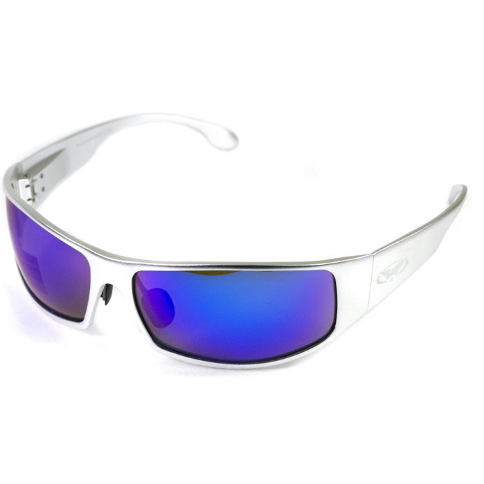 Окуляри Global Vision Bad-ASS1 Silver (G-Tech blue) дзеркальні сині в металевій оправі 