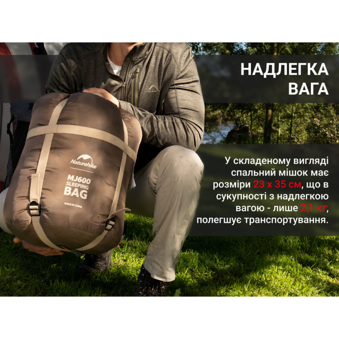 Спальник з капюшоном Naturehike MJ 600 CNK2300SD014, коричневий 