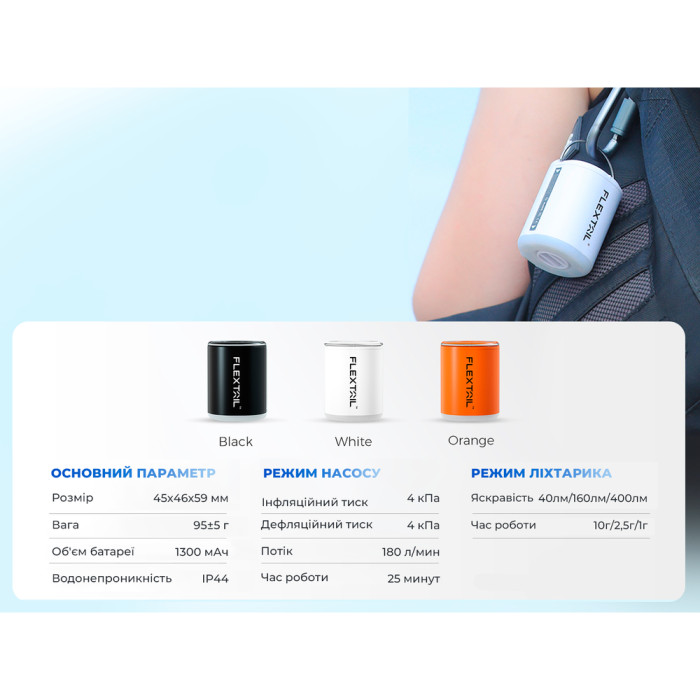 Насос-ліхтар кемпінговий Flextail Tiny Pump 2X, білий 