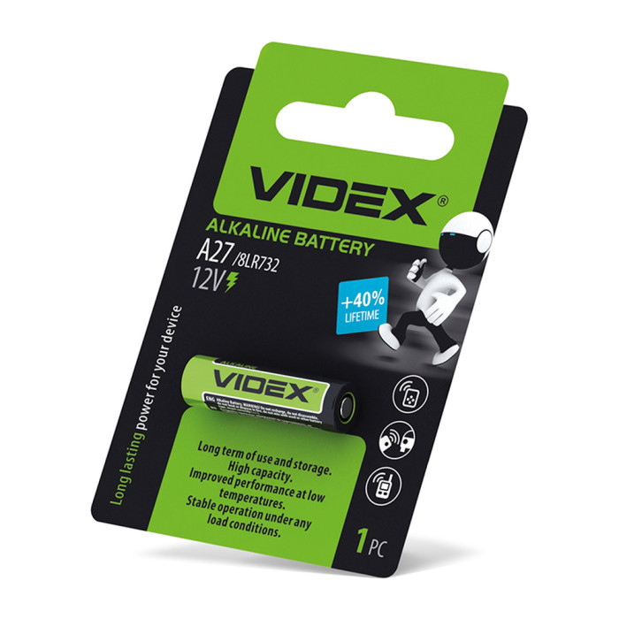 Батарейки  лужні Videx А 27, 1шт 