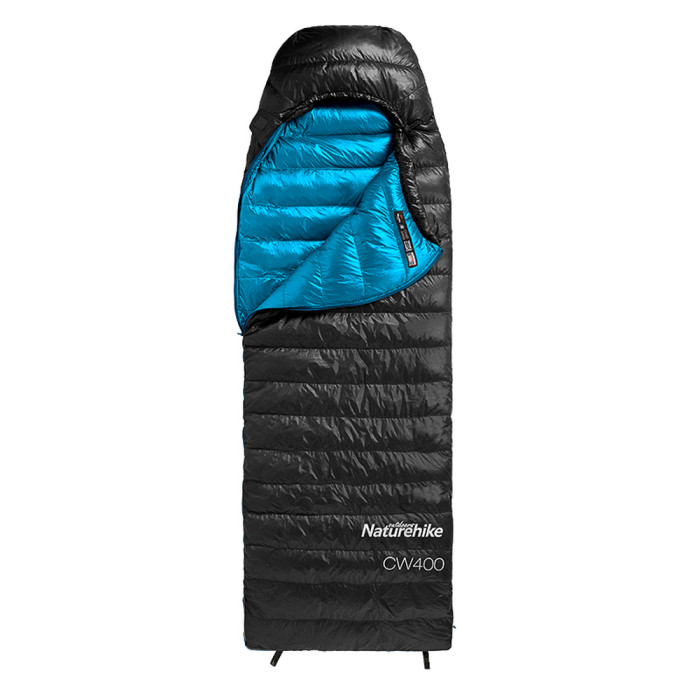 Спальник з натуральним пухом Naturehike CW400 NH18C400-D, p-р L, чорно-блакитний 