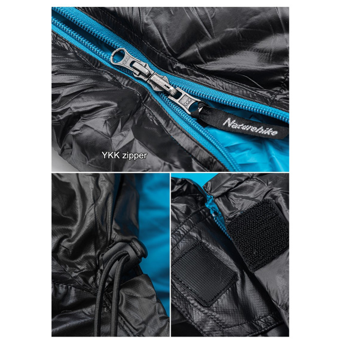 Спальник з натуральним пухом Naturehike CW400 NH18C400-D, p-р L, чорно-блакитний 
