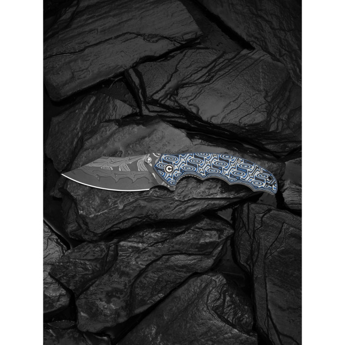 Ніж складаний туристичний Civivi Pentad (8.8 см) Damascus / Micarta синій/білий