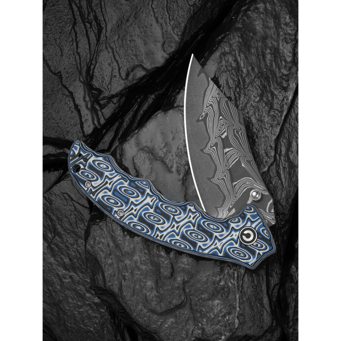 Ніж складаний туристичний Civivi Pentad (8.8 см) Damascus / Micarta синій/білий