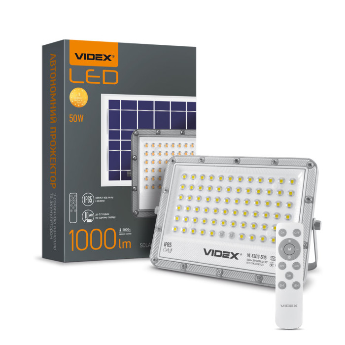 Прожектор світлодіодний Videx VL-FSO2-505 із сонячною панеллю 50 W 1000 Lm 5000 K 