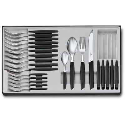 Набір кухонний Victorinox Swiss Modern Table Set 24 шт з чорн. ручкою (6 ножів tomato, 6 виделок, 6 ложок, 6 ложок)