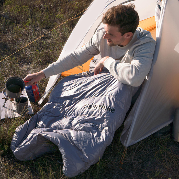 Спальник з натуральним пухом Naturehike CW400 NH18C400-D, p-р L, жовто-сірий 