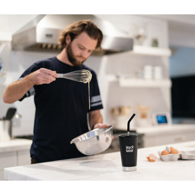 Термостакан тамблер з соломинкою ізольований стакан Klean Kanteen з сланцевого сланцю чорний (матовий) 473 мл 