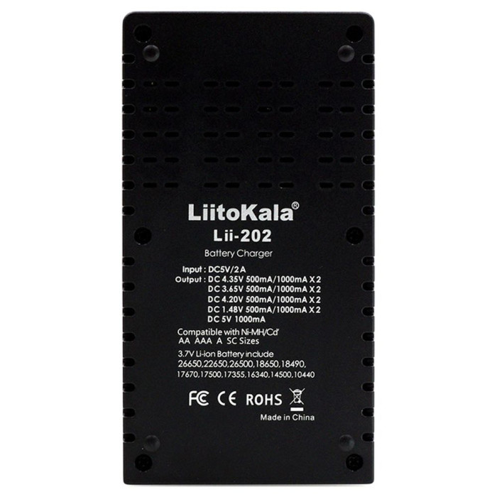Зарядний пристрій Liitokala Lii-202, Ni-Mh/Li-ion/Li-Fe/LiFePO4, USB, Powerbank, LED, Box 