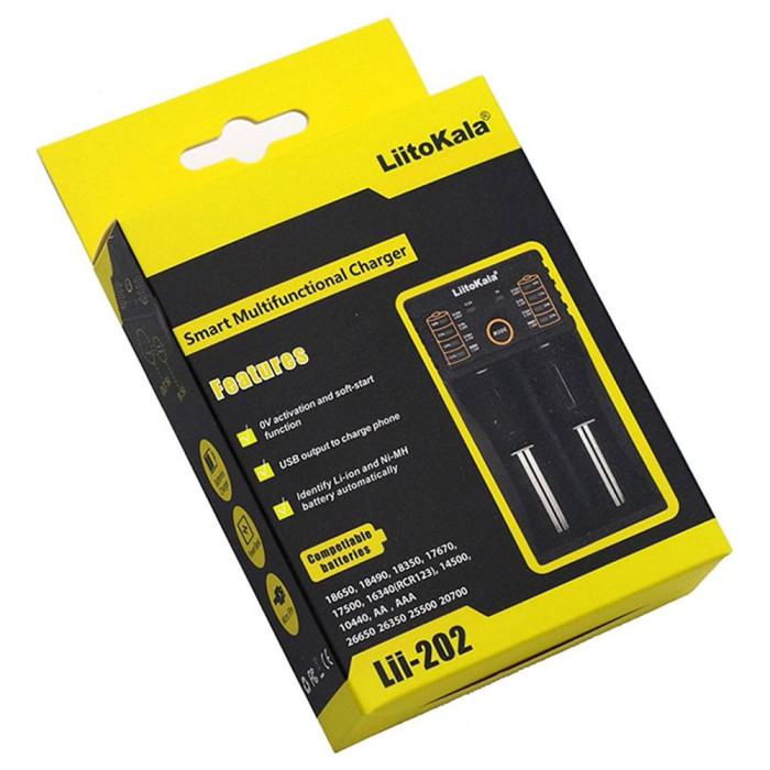 Зарядний пристрій Liitokala Lii-202, Ni-Mh/Li-ion/Li-Fe/LiFePO4, USB, Powerbank, LED, Box 