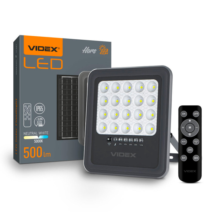 Прожектор світлодіодний Videx VLE-FSO3-205 із сонячною панеллю 20 W 500 Lm 5000 K 