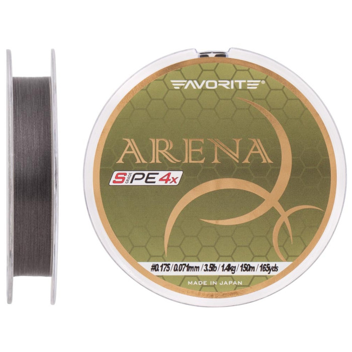 Шнур Favorite Arena PE 4x 150m #0.175/0.071mm 3.5lb/1.4kg, сірий, сріблястий 