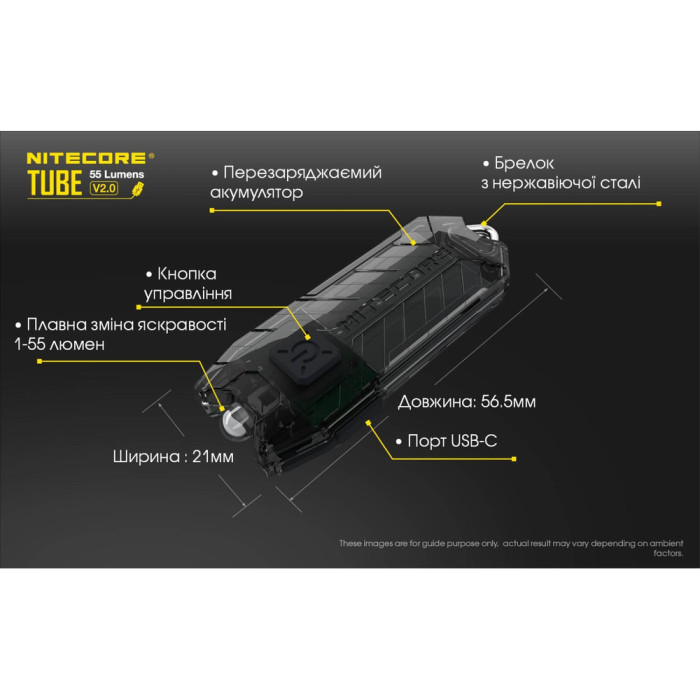 Ліхтар наключний Nitecore TUBE v2.0 (1 LED, 55 люмен, 2 режими, USB-C), гіацинт 