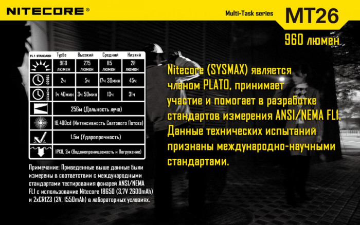 Кишеньковий ліхтар Nitecore MT26, 960 люмен 