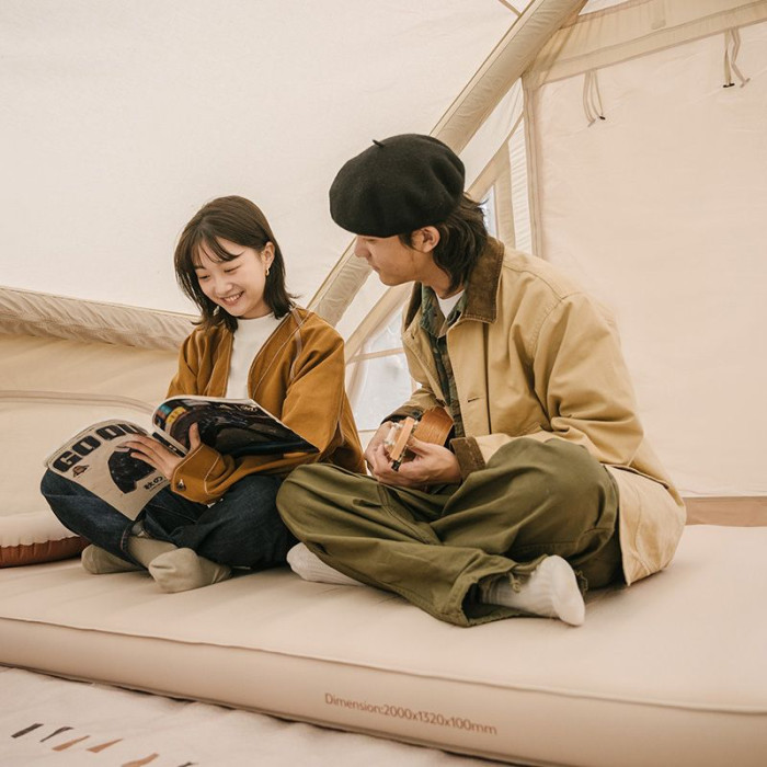 Матрац самонадувний 10 см подвійний з помпою Naturehike NH20FCD08, бежевий 