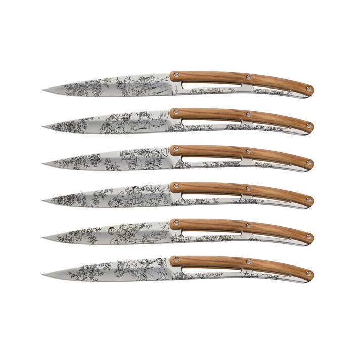 Набір ножів 6 Deejo Steak Knives, mirror finish "Toile de Jouy" 