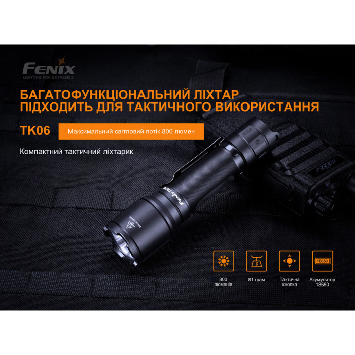 Багатофункціональний ліхтар Fenix TK06 Luminus SST20 L4, 800 люмен 