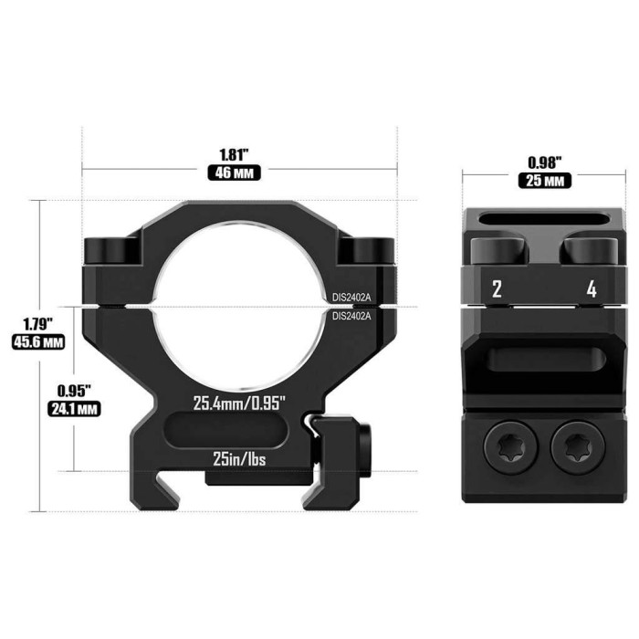 Кільця Discovery 6061 For Picatinny 1inch(25.4mm) 0.95in DGPR2-25.4-0.95-61 (M240601) 