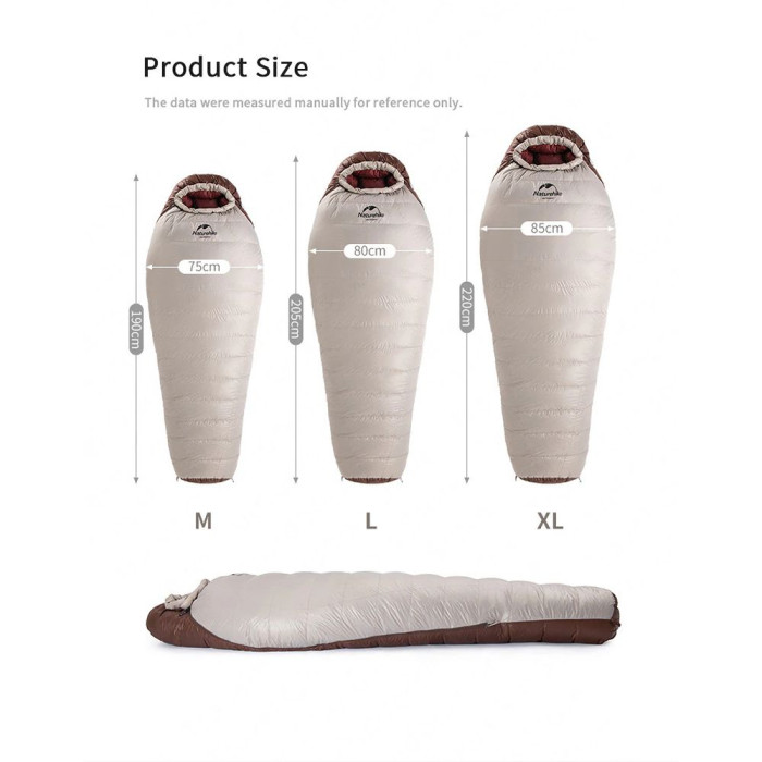 Спальник з натуральним пухом Naturehike Snowbird NH20YD001, p-р L, коричневий 720 г 
