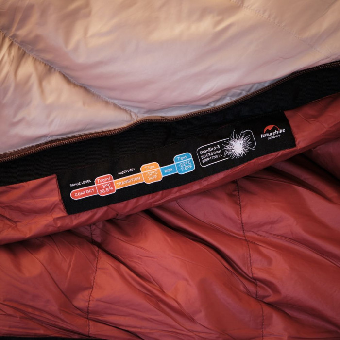 Спальник з натуральним пухом Naturehike Snowbird NH20YD001, p-р L, коричневий 720 г 