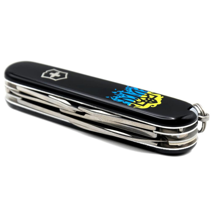 CLIMBER UKRAINE 91мм/14функ/чорн /штоп/ножн/гак /вогненний Тризуб 